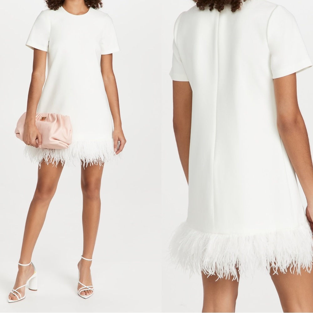 NWT Likely Revolve Marullo Soft White Mini Dress with Ostrich Feather Hem